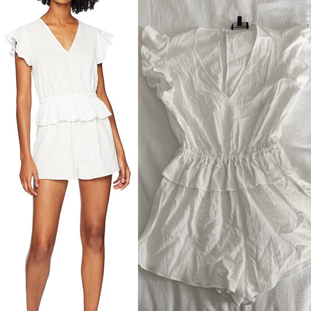 White Ruffle Sleeve Romper - Picture 3 of 6